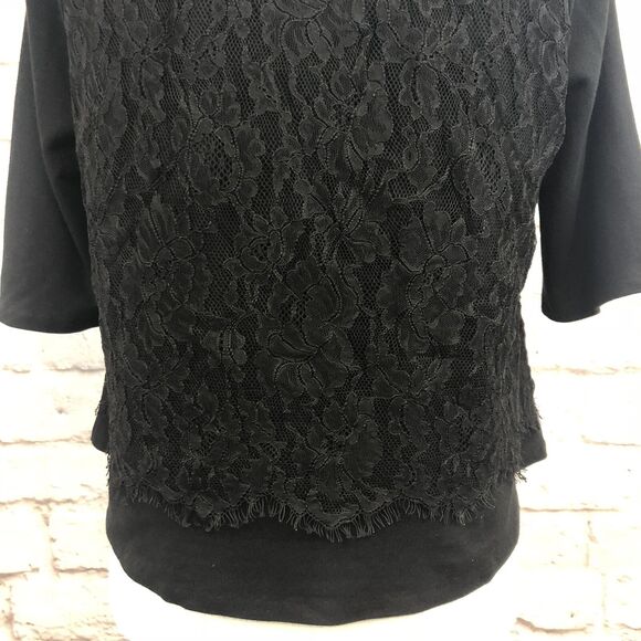 Velvet Brand Black Shrug with Lace Overlay Half Sleeve Bolero Jacket Sz Medium - Picture 8 of 11